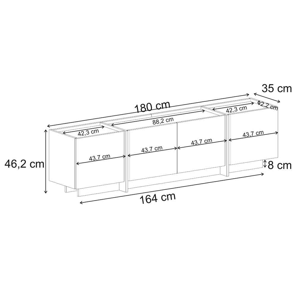 Lowenio Wooden TV Stand with 4 Doors in White and Atlantic Pine