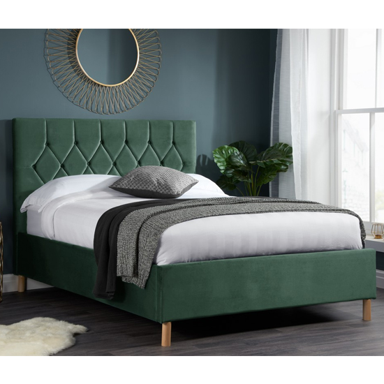 Photo of Loxley fabric upholstered double bed in green