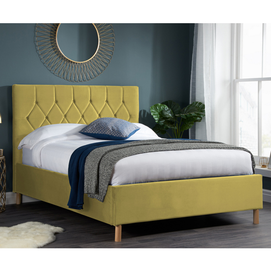 Read more about Loxley fabric upholstered double bed in mustard