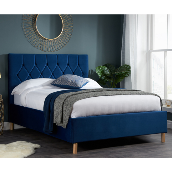 Photo of Loxley fabric upholstered double ottoman bed in blue