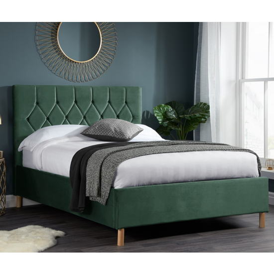 Photo of Loxley fabric upholstered double ottoman bed in green