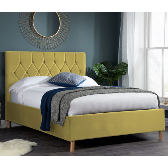 Photo of Loxley fabric upholstered double ottoman bed in mustard
