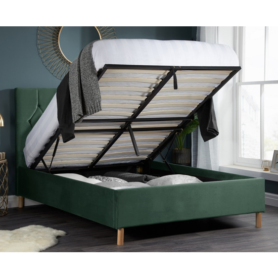Loxley Fabric Upholstered King Size Ottoman Bed In Green Furniture in