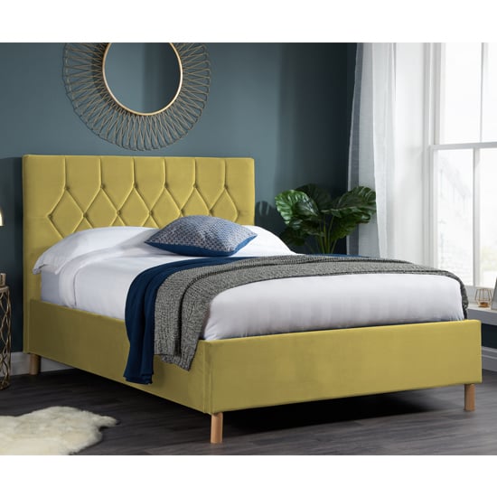 Product photograph of Loxley Fabric Upholstered Small Double Bed In Mustard from Furniture in Fashion