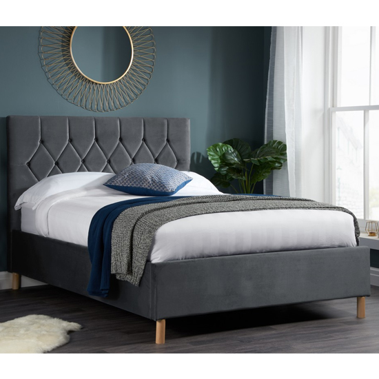 Photo of Loxley fabric upholstered small double ottoman bed in grey