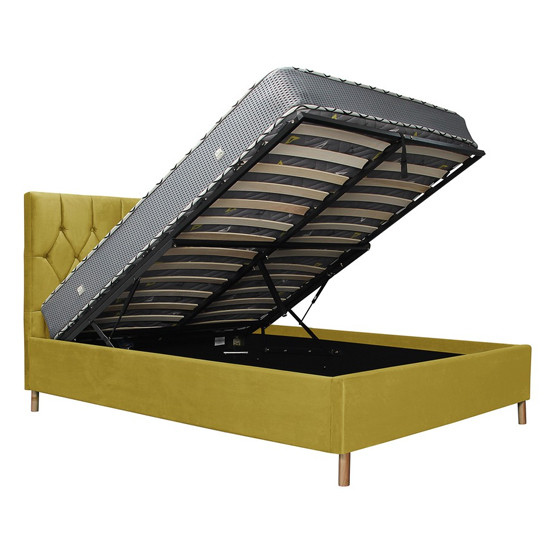 Loxley Fabric Upholstered Small Double Ottoman Bed In Mustard