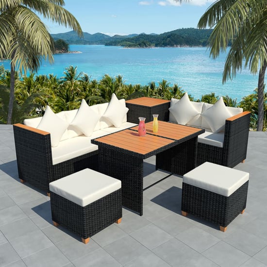 Product photograph of Loxton Rattan 7 Piece Garden Lounge Set With Cushions Black from Furniture in Fashion