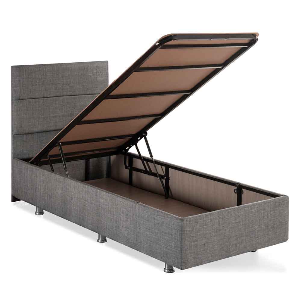 Lrelan Fabric Ottoman Storage Single Bed in Grey