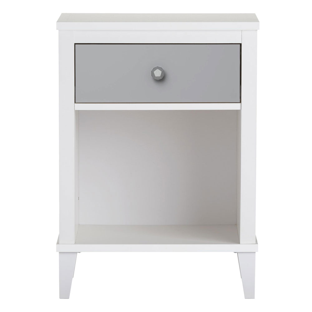 Lrelion Wooden Bedside Cabinet with 1 Drawer in White and Grey
