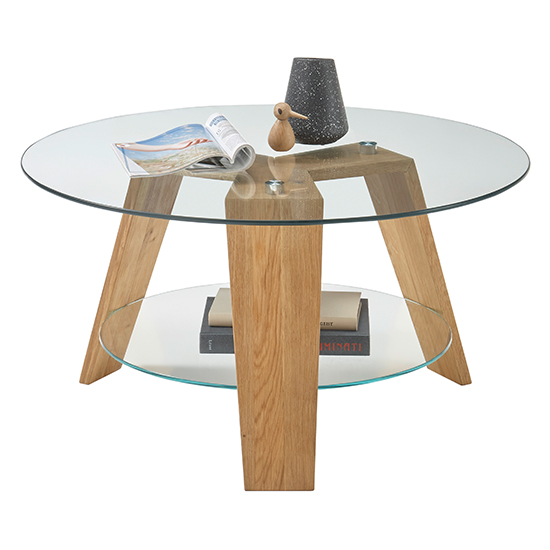 Lublin Clear Glass Round Coffee Table With Oak Wooden Legs_2