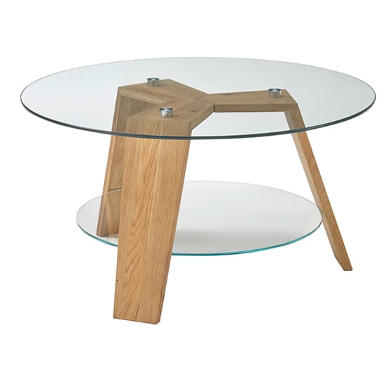 Lublin Clear Glass Round Coffee Table With Oak Wooden Legs_4
