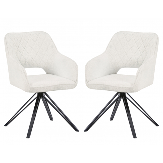 Lublin Swivel White Boucle Fabric Dining Chairs In Pair