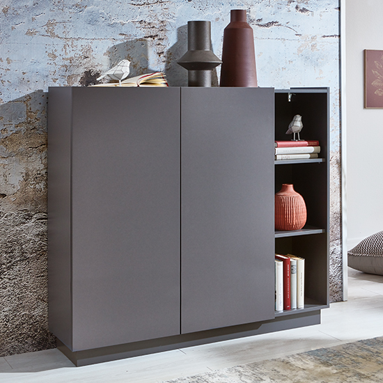 Luca Wooden Highboard With 2 Doors In Matt Grey