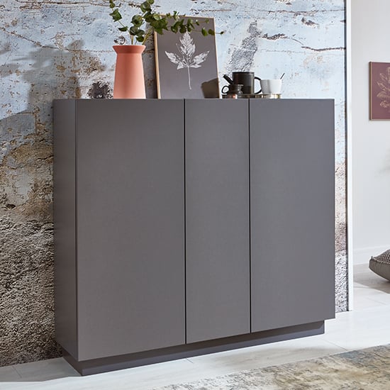 Product photograph of Luca Wooden Highboard With 3 Doors In Matt Grey from Furniture in Fashion