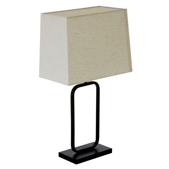 Lucasto Natural Fabric Shade Table Lamp With Black Metal Base_2