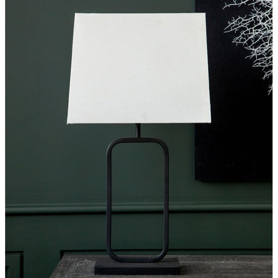 Lucasto Natural Fabric Shade Table Lamp, Modern Black Metal Table Lamps