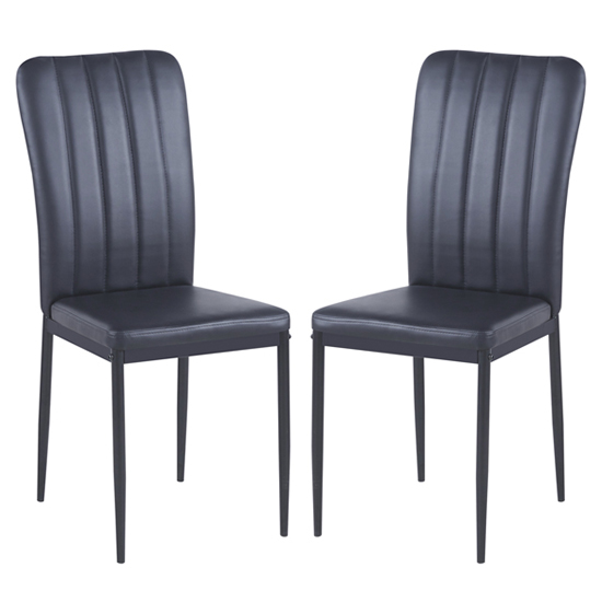 Lucca Black Faux Leather Dining Chairs With Black Legs In Pair