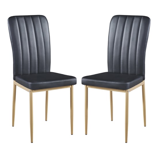 Lucca Black Faux Leather Dining Chairs With Gold Legs In Pair