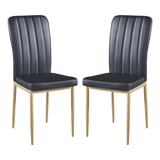 Lucca Black Faux Leather Dining Chairs With Gold Legs In Pair