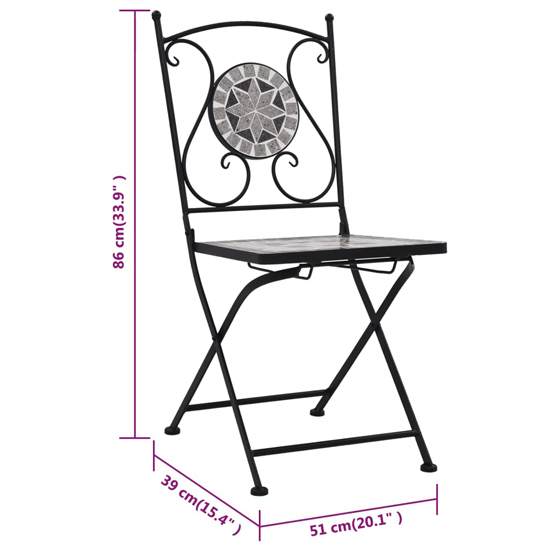 Lucca Ceramic Tile 3 Piece Mosaic Bistro Set In Grey