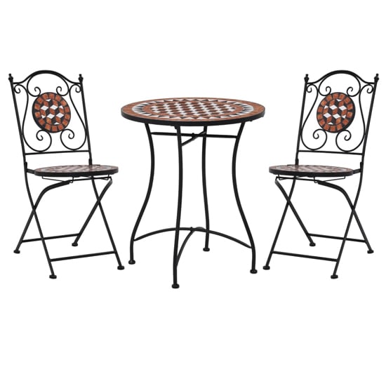 Lucca Ceramic Tile 3 Piece Mosaic Bistro Set In Terracotta