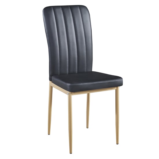 Lucca Faux Leather Dining Chair In Black With Gold Legs
