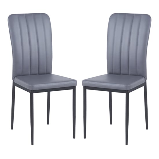 Product photograph of Lucca Grey Faux Leather Dining Chairs With Black Legs In Pair from Furniture in Fashion