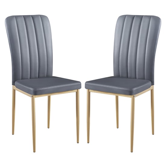 Lucca Grey Faux Leather Dining Chairs With Gold Legs In Pair