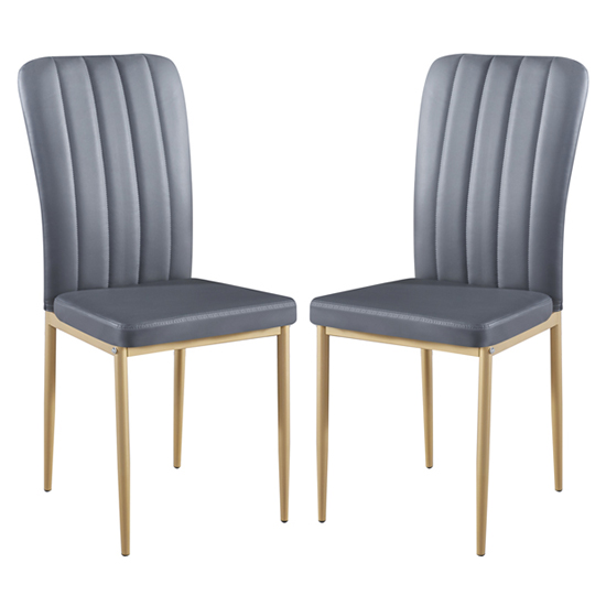 Lucca Grey Faux Leather Dining Chairs With Gold Legs In Pair
