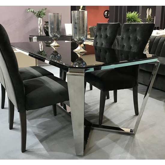 Lucerne Glass Dining Table In Black With Stainless Steel Bas Furniture in Fashion