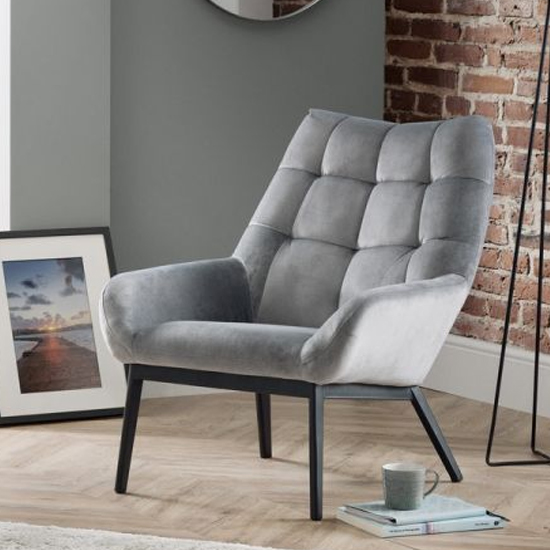 Photo of Landry velvet lounge chaise chair in grey