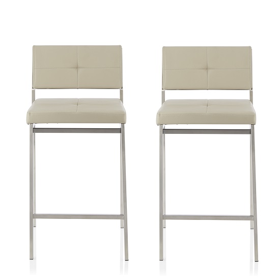 Luciani Modern Bar Stool In Beige Faux Leather In A Pair