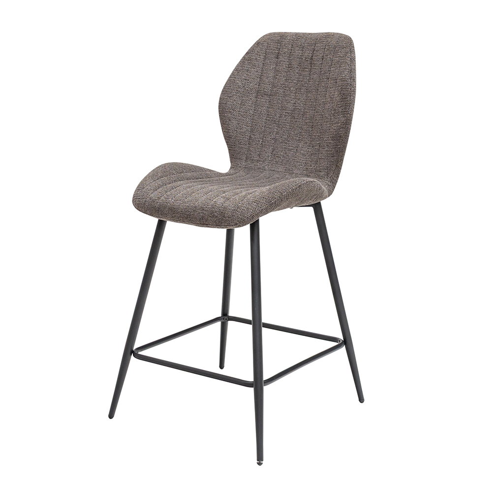 Luciano Charcoal Fabric Counter Bar Stools with Black Metal Legs in Pair