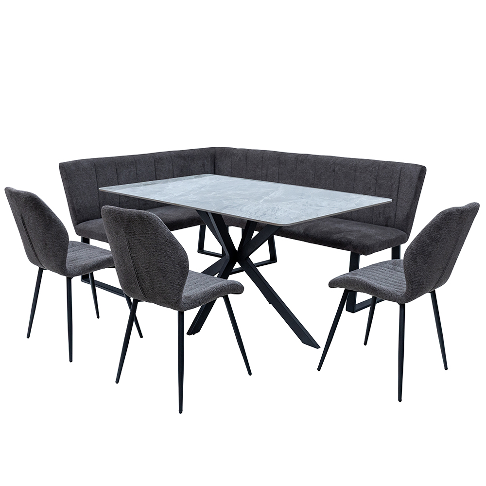 Luciano Italy Grey Sintered Stone Top Dining Table with 3 Chairs 1 Bench in Charcoal