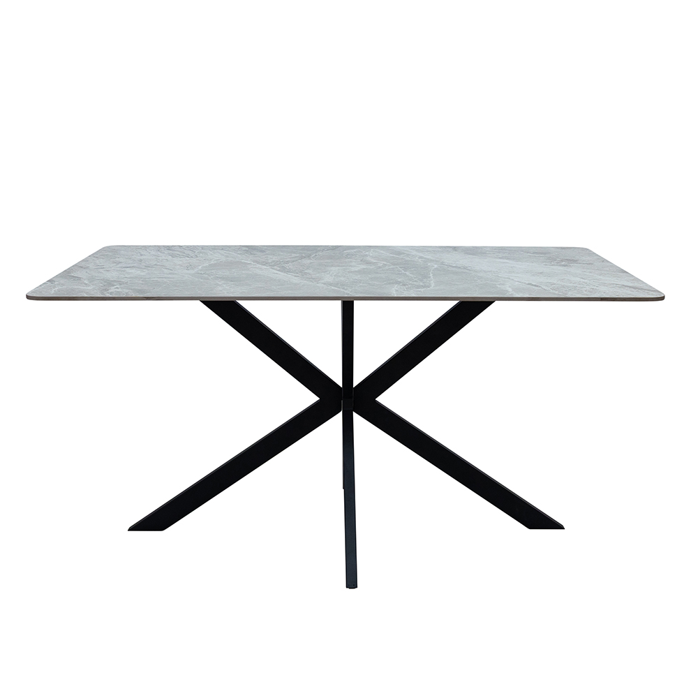 Luciano Italy Grey Sintered Stone Top Dining Table with Black Metal Legs