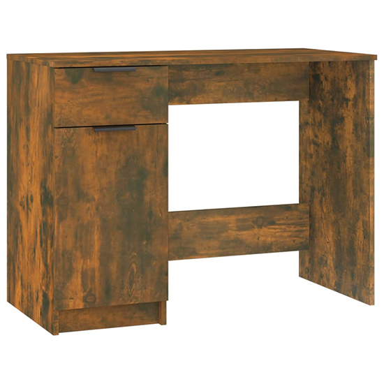 Lucos Wooden Laptop Desk With 1 Door 1 Drawer In Smoked Oak