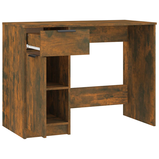 Lucos Wooden Laptop Desk With 1 Door 1 Drawer In Smoked Oak