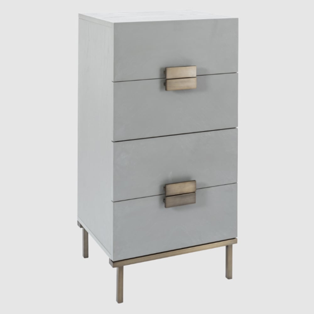 Lucy Tall Wooden Chest Of 4 Drawers In Grey Oak