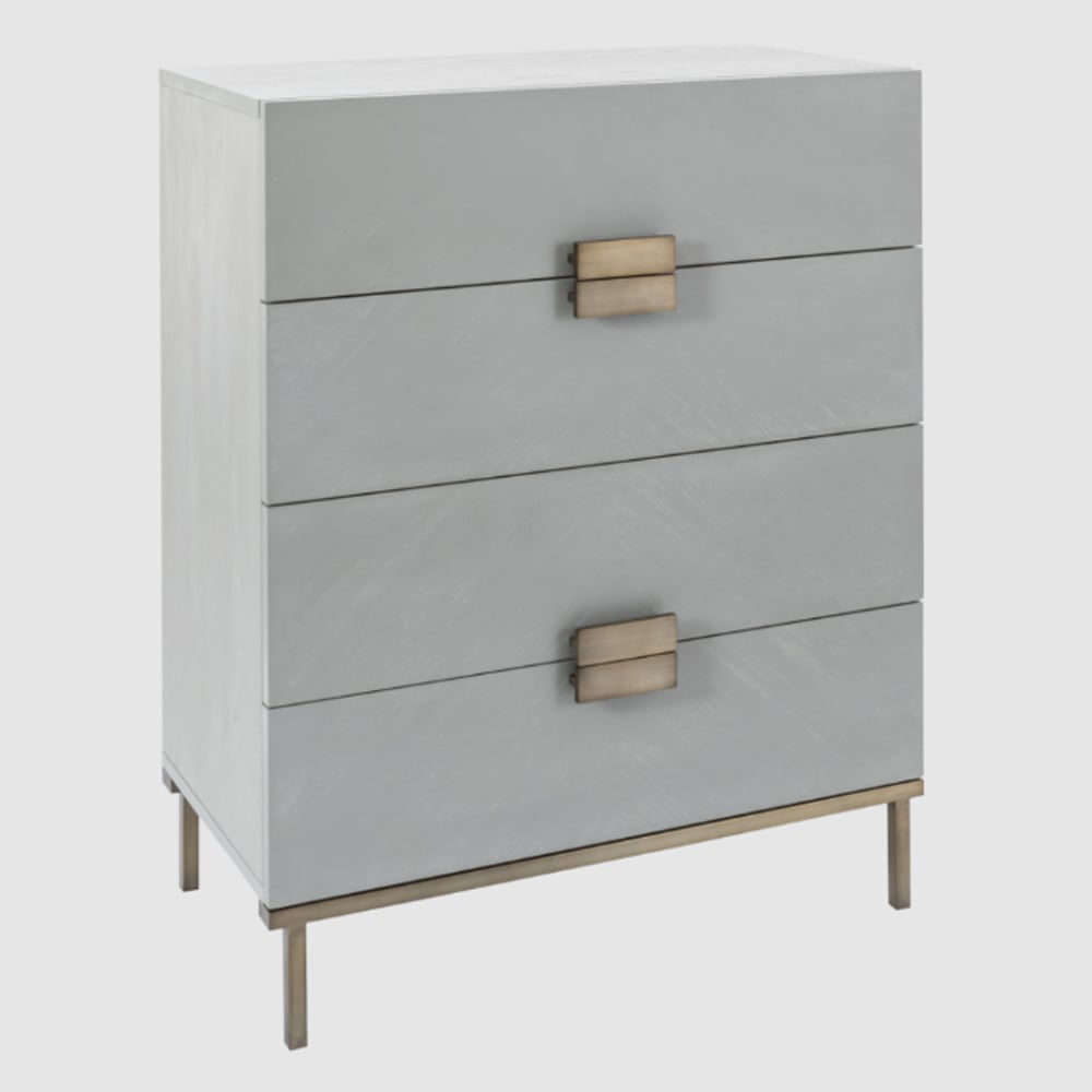 Lucy Wide Wooden Chest Of 4 Drawers In Grey Oak