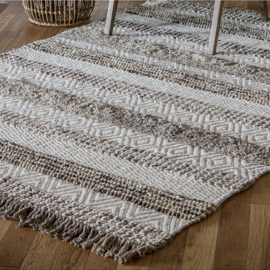 Ludina Wool Fabric Rug In Ivory