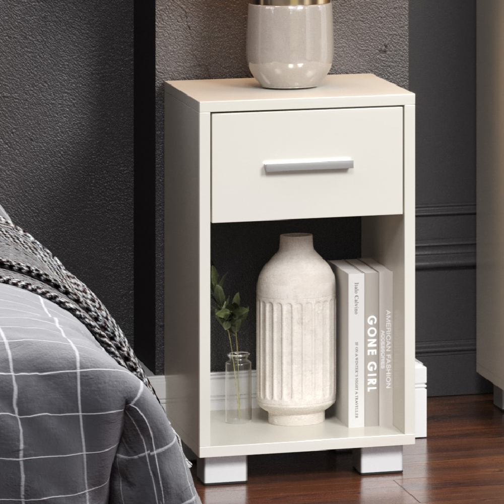 Read more about Lufkin wooden bedside cabinet with 1 drawer in white