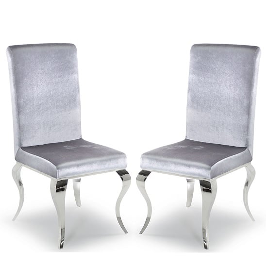 Luis Silver Velvet Dining Chairs With Metal Frame In Pair