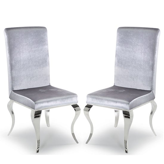 Read more about Luis silver velvet dining chairs with metal frame in pair