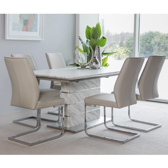 Product photograph of Luisa Dining Table In White Marble Effect With 6 Presto Chairs from Furniture in Fashion