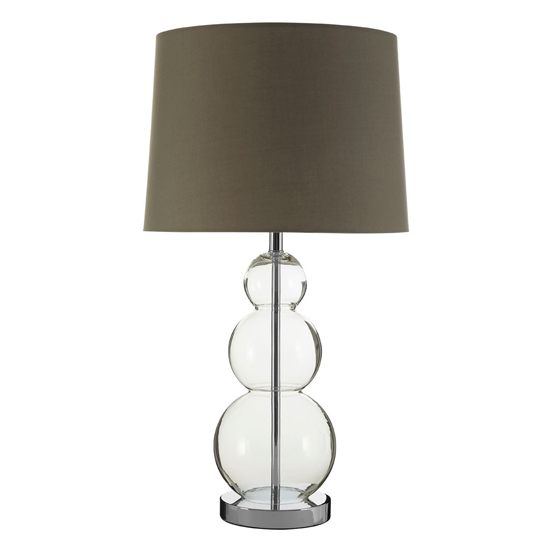 Photo of Lukano grey fabric shade table lamp with glass metal base