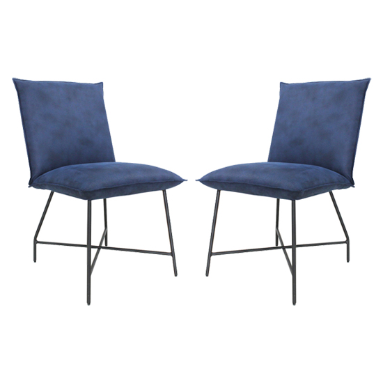 LUKas Indigo Blue Fabric Upholstered Dining Chairs In Pair FiF