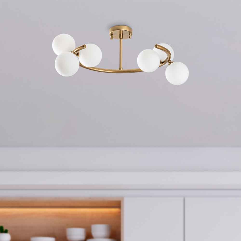 Luminar 6 Light Metal Ceiling Pendant Light in Gold and White