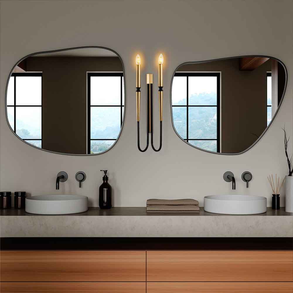 Lumi 2 Candel Shape Metal Wall Lamp in Black and Gold