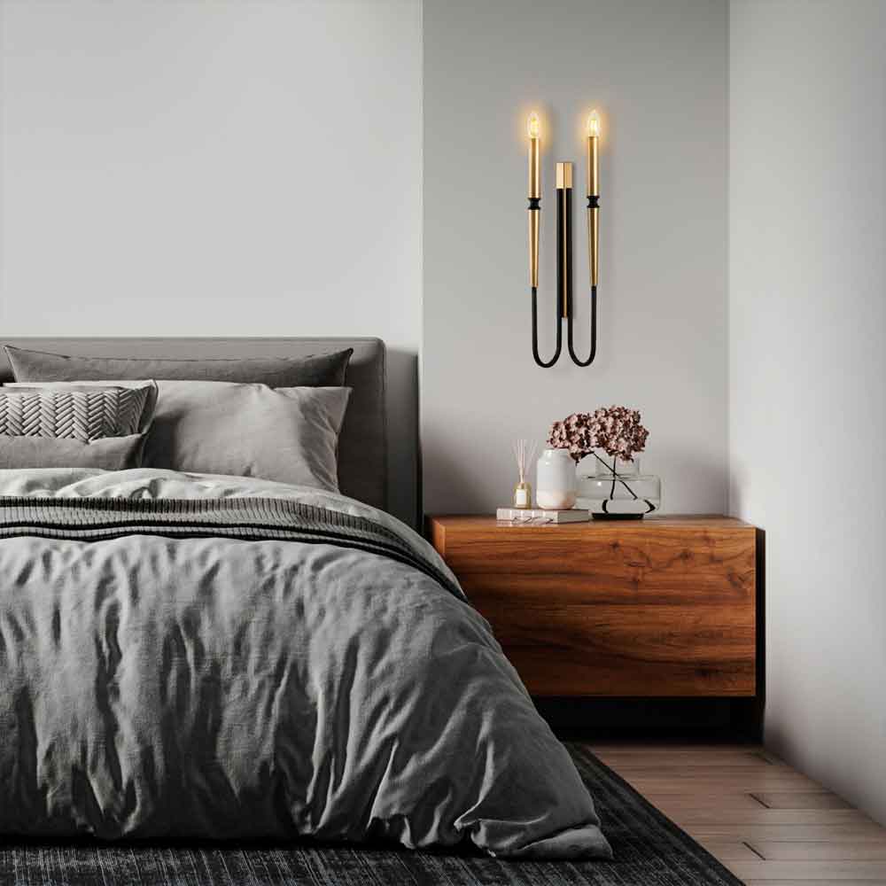 Lumi 2 Candel Shape Metal Wall Lamp in Black and Gold