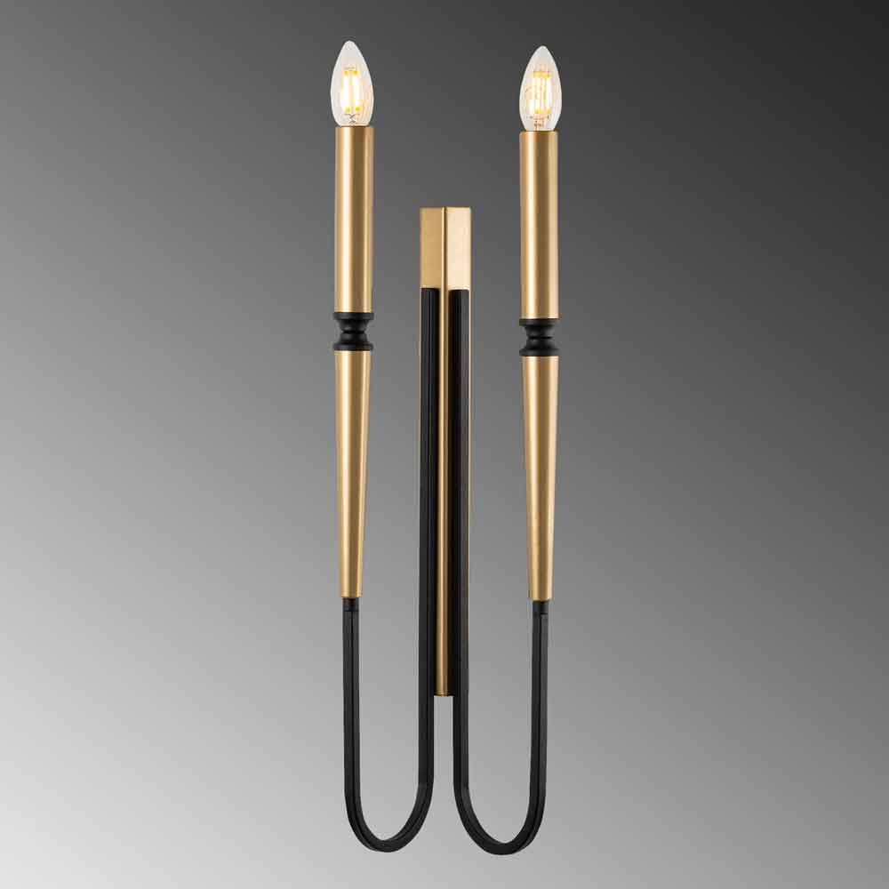 Lumi 2 Candel Shape Metal Wall Lamp in Black and Gold